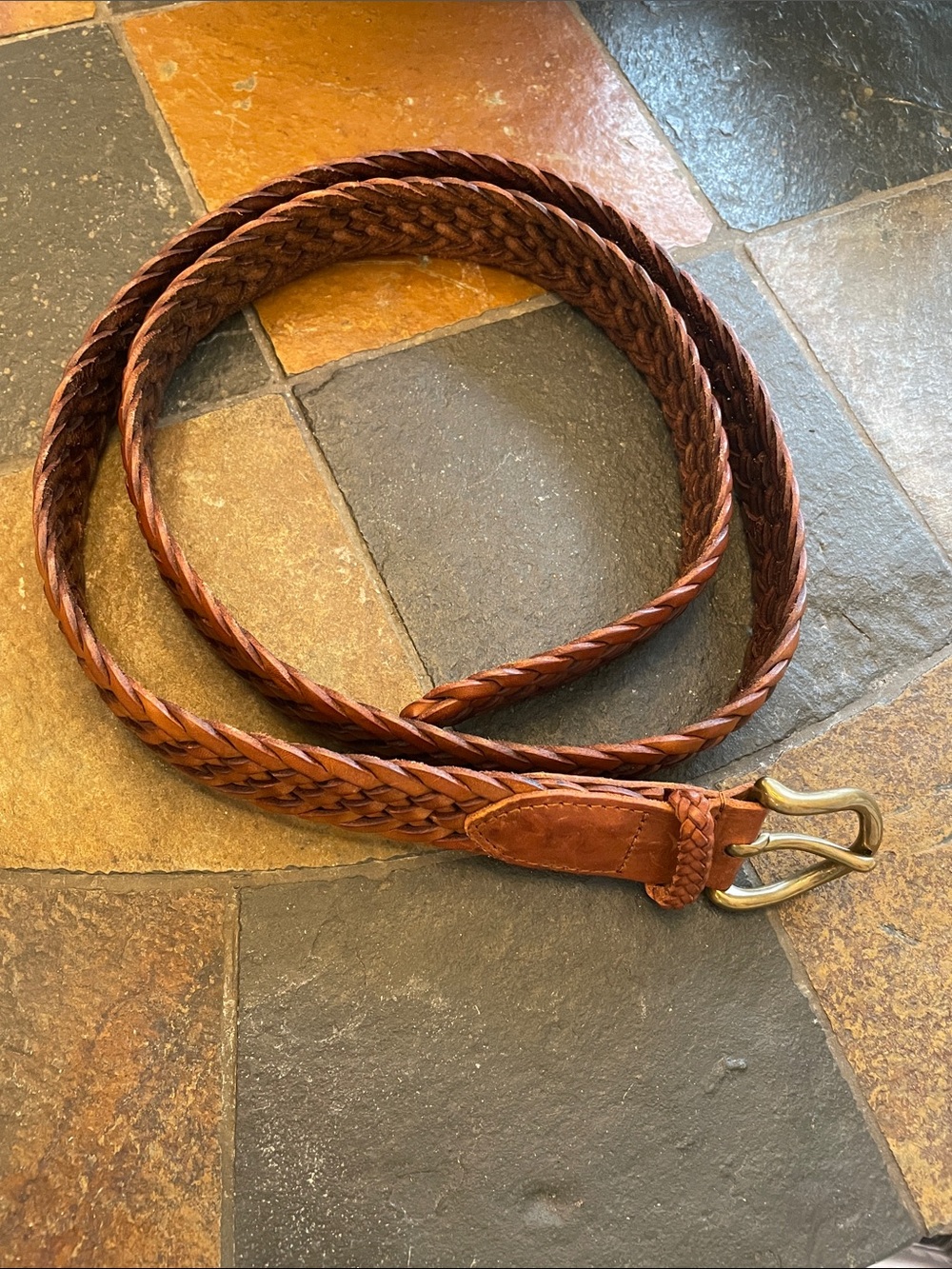 Ralph Lauren Woven Leather Belt in Chestnut Brown